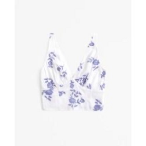 Abercrombie Embroidered Linen-Blend V-Neck Set Top in White